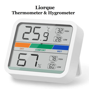 LIORQUE Indoor Hygrometer & Thermometer, Room Humidity Gauge with Digital Temperature & Humidity Monitor with Min & Max Records Indicator for Home Garage Greenhouse Wine Cellar - Imported from UK